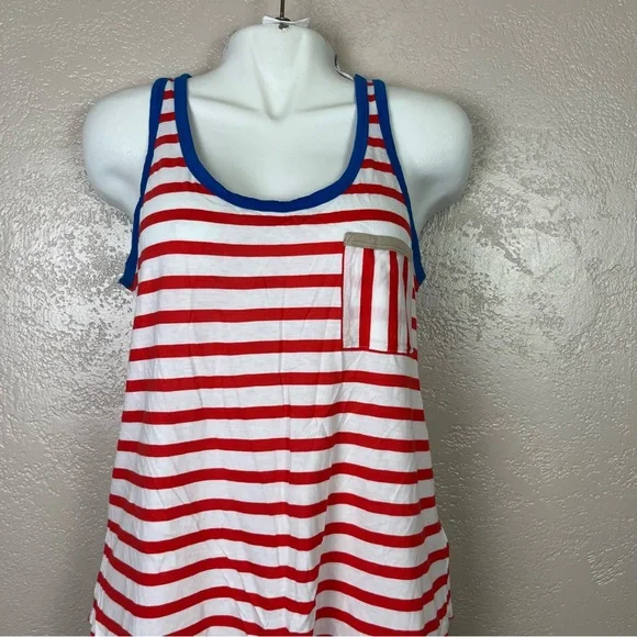 Gap women navy blue white red striped tank top size M - Picture 2 of 10